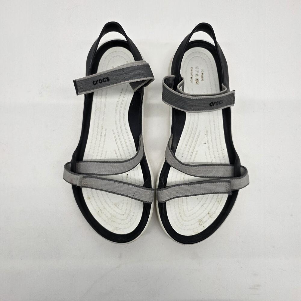 Crocs Women’s Size 8 Swiftwater Webbing Sandals Grey Black Strap Style 204804